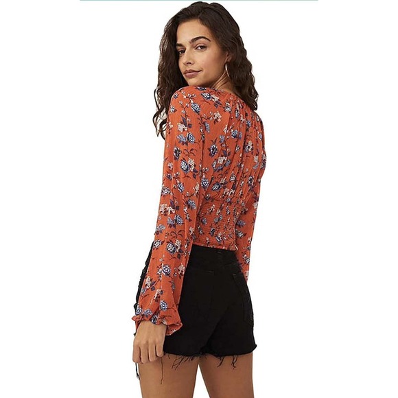 Free People Women's Rust Combo New Final Rose Blouse Size‎ L EUC Fall Boho - Picture 4 of 8